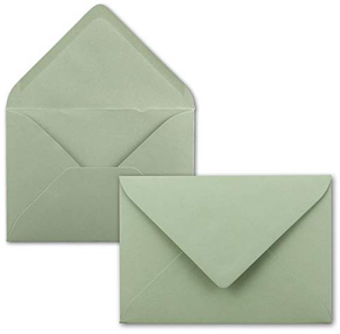 100x Briefumschläge B6-17,5 x 12,5 cm - Eukalyptus-Grün - Nassklebung mit spitzer Klappe - 120 g/m² - Für Hochzeit, Gruß-Karten, Einladungen