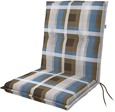 Doppler Niederlehner-Auflage 100x48x6 cm – Weiches Gartenstuhl-Polster kariert blau | Sitzkissen mit Bindebändern | Bequeme Auflage für Balkon, Garten & Terrasse