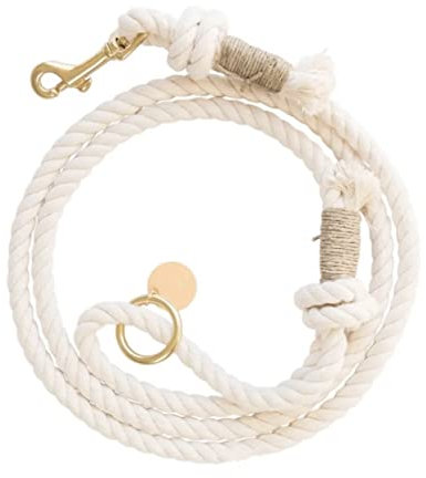 Glow Pups Rope Dog Leash, Handmade Caribbean Cotton, Soft & Durable, with Strong Clasp & D-Ring, Ideal for Weddings, 5 Foot, White, Boho Chic Beachy Island Style