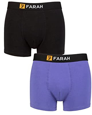 Farah Mens Cotton Classic Fitted Trunks Pack of 2 Black/Purple XL