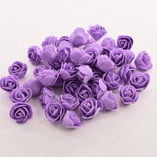 Mini rose finte fiori artificiali, 100 pezzi, 3,5 cm, testa di rosa rossa in schiuma per fai da te, accessori per casa, feste, decorazioni per la casa e baby shower (viola)