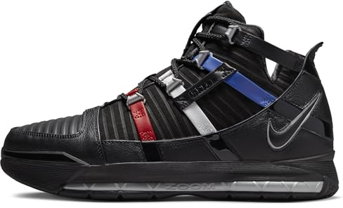 Nike Men's Zoom Lebron III Qs Basketball Shoes, Black/Silver/Univers, 9