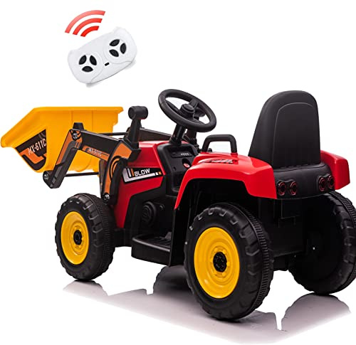 Tractor eléctrico para niños de 12v con Pala de Carga y Mando Radio Control (Rojo)