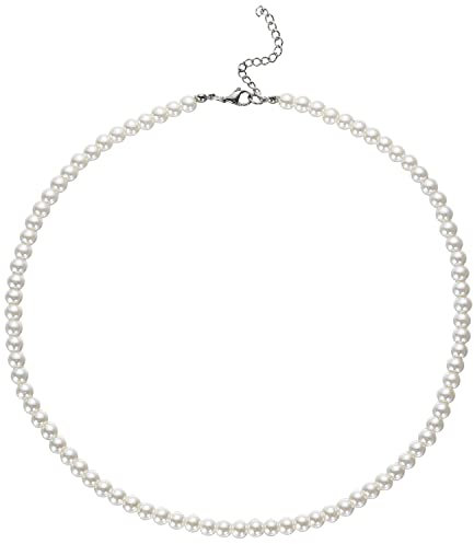 HSWYFCJY Perlenkette Damen Weiß 6mm Runden Perlen Halskette Länge 45cm Faux Perlen kette Choker Halskette für Damen und Mädchen