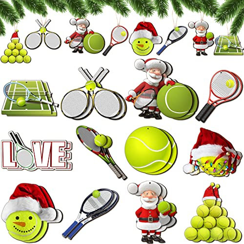 24-teiliges Weihnachts-Sportball-Ornamente, Weihnachts-Holz-Sportball-Ornamente-Set, Fußball, Basketball, Baseball, Volleyball, Tennisball, Party, Weihnachtsbaumdekoration (Tennis)