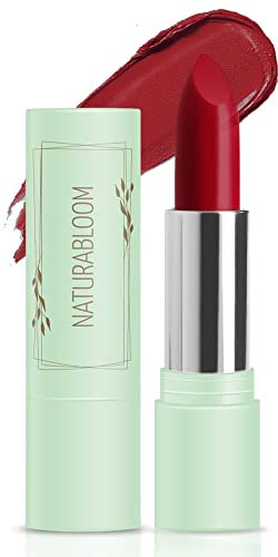 NATURABLOOM Hydrating Lipstick Long Lasting (Poppy) - 90% Natural, Vegan Bright Red Lipstick, Highly-Pigmented, Moisturising, With Natural Oils, Vitamin E and D, Cream Finish Lip Color