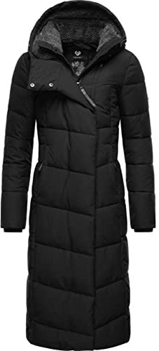 Ragwear Pavla Long Manteau matelassé chaud d'hiver à capuche pour femme XS-XXL, Noir , M