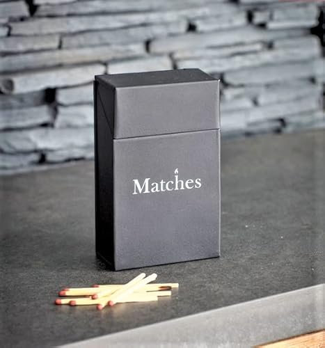 AuraHome Vintage Decor Metal Match Box Storage Holder Grey Powder Coated Fits Cooks Matches, Flip Top Lid,Fireside Mantel Piece Trendy 15cm H x 9cm W x 5cm D Keeps Matches Dry & Safe Ready to use