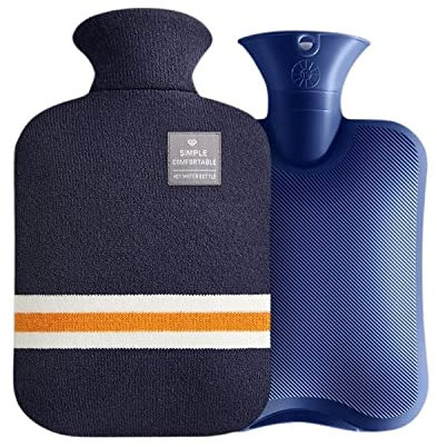 König Design XXL Wärmflasche weicher Plüsch Bezug 2L Wärmflaschen Bettflasche Handwärmer (Dunkel Blau, 2 Liter)