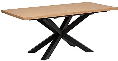 Atmosphera - Table à Manger Extensible Olaf 10 Personnes, 180/220 cm, Effet Bois et Pieds Métal Noir - pour Salon, Salle à Manger