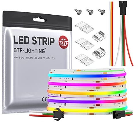 BTF-LIGHTING FCOB SPI RGB Flexible Hohe Dichte COB LED-Streifen WS2811 IC LED Strip 5M 630LEDs/m 14W/M DC24V Weiß PCB IP30 Chasing Farbe DIY Dekoration(Nicht inhalt Controller&Netzteil)