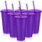 6 Pcs Reusable Tumbler with Lids and Straws Plastic Iced Coffee Tumbler Glitter Travel Mug Cup for Smoothie Juices Birthday Party Cold Drink Coffee Cup Bulk for Adult Kid Women(24 oz,Purple)