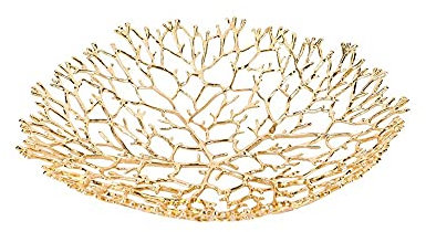 OQHAIR Obsttablett Kreative Metall Gold Korallen Muster Obstschale, Desktop-Aufbewahrung Organisation Snack Home Dekorationen Tablett Küche