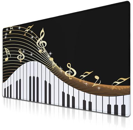 Samgula Large Mousepad Music Notes Keyboard Pad Large Gaming Mouse Pads XXL Mouse Pad Gaming Non-Slip Rubber Base 35.4 X 15.7 for Game Office, Black Piano Musical Instrument and Notes