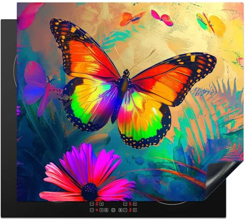 KitchenYeah© Herdabdeckplatte Induktion Schutzmatte Küche Herdabdeckung Ceranfeld Induktionsmatte Cerankochfeld Abdeckung Schmetterling - Pflanzen - Neon - Graffiti - Blumen - 60x52 cm