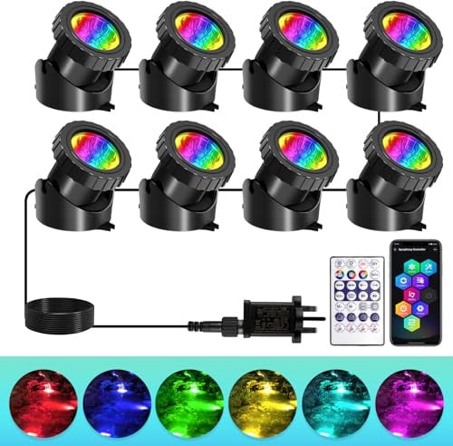 T-SUNUS 8-in-1 Pond Lights Mains Powered with APP/Remote Control | Multi-Colour Mode, Submersible, IP68, RGB Underwater Lighting, for Fish Tank Garden Fountain Pond Outdoor Halloween