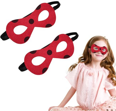 XNIVUIS 2 Stück Marienkäfer Maske Rot mit Schwarzen Punkten Cosplay Maske Ladybug Mask Masken Miraculous Ladybug Maske Fasching Kopfschmuck Erwachsene Karneval Accessoires (Rot+Schwarz) (Rot+Schwarz)