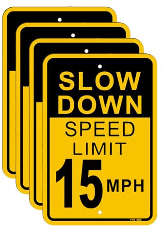 PHTTULE Slow Down Speed Limit 15 MPH Schild, 4 Stück, Slow Drive Schilder für Straßen, 30,5 x 45,7 cm, rostfreies, robustes Aluminium