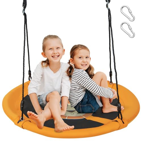 DREAMADE Ø100cm Nestschaukel, Tellerschaukel Hängeschaukel 140-180cm höhenverstellbar, Schaukel für Kinder, Gartenschaukel für Outdoor und Indoor (Gelb)