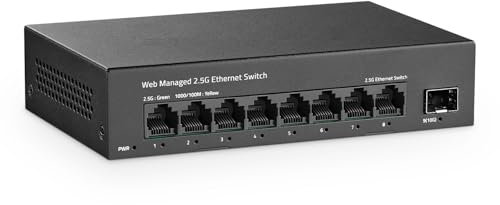 YuLinca 8 ports 2,5 G Easy Web Managed Switch, 8 ports Base-T 2,5 Gbps et 1 fente SFP+ 10G, prend en charge LACP/QOS/VLAN/IGMP, mini commutateur managé sans ventilateur métallique 2,5 Gb