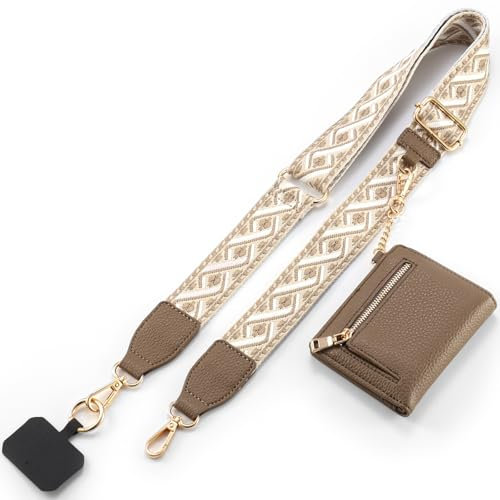 Diaclara Clip and Go Phone Strap with Zipper Pouch- Stylish Crossbody Adjustable Chain Lanyard with Leather Wallet for All Phones, Gray