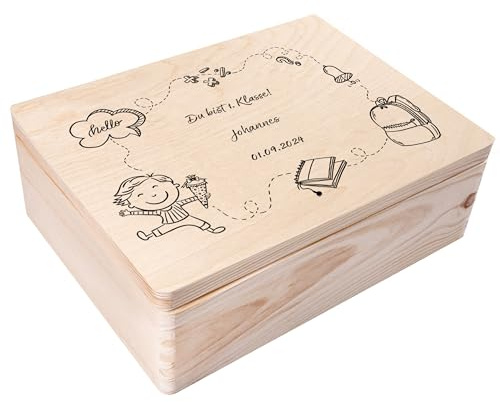 Creative Deco Personalisiert Einschulung Geschenk | Junge Schulanfang | Geschenke | Einschulungsgeschenke Erster Schultag | Schultüte Holzkiste Erinnerungsbox