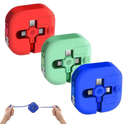 wimony 3Pcs 3 In 1 Data Cable Phone Stand, 3A Fast Charger Cable 1m, Retractable Charging Cable With Light-ning/Type C/Micro Usb Ports For Laptops, Phones And Other Types (Blue+Red+Green)