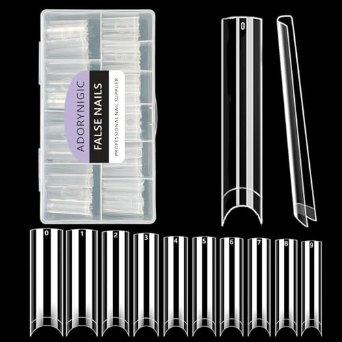 ADORYNIGIC XXL Square Nail Tips, No C Curve Clear Acrylic Nails Tapered Square 500 Pieces Flattened Half Cover False Nails for Salons and DIY French ABS 10