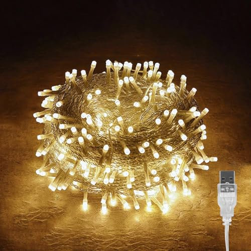 Gresonic 10m 100er Led Lichterkette USB-betriebene Außen und Innen für Hochzeit Weihnachten Party Warmweiß (Warmweiss USB, 100LED)