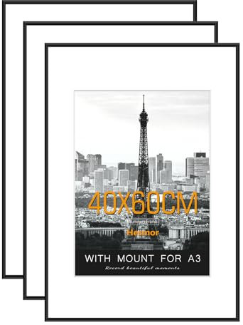 Hesmor Cornice portafoto in alluminio e acrilico, 40 x 60 cm, colore nero, per certificati, cornici per poster per montaggio a parete, cornice per poster con passepartout per ritratti, stampa