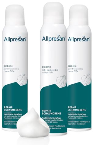 Allpresan diabetic REPAIR Schaum-Creme Fußpflege mit Urea - bei Diabetes mellitus - für sehr trockene bis rissige Füße - 200 ml (3er Pack)