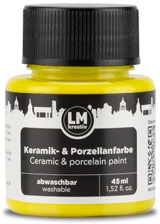 LM-Kreativ Peinture céramique et porcelaine 45 ml - Jaune - Passe au lave-vaisselle - Peinture pour verre et céramique - Idéale pour peindre des tasses et de la porcelaine - Projets créatifs sur verre