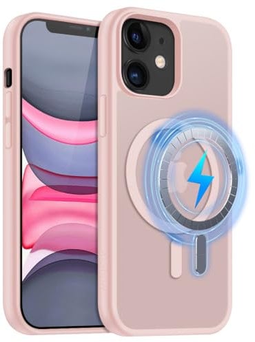 MOBESV Magnetisch Hülle für iPhone 11 6,1 Zoll, Handyhülle kompatibel mit MagSafe, Durchscheinende Matte Dünn Stoßfest Schutzhülle, Rosa