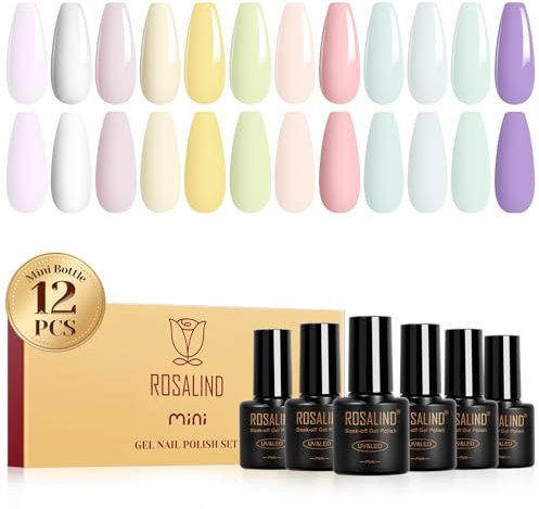 ROSALIND Smalti Semipermanenti per Unghie Macarons, 12 Colori Pastello Rosa Bianco Giallo Verde Blu Viola Smalto Gel Unghie Primavera e Estate Soak Off UV/LED Home DIY Nail Art Manicure
