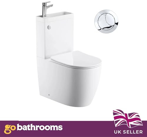 Go Bathrooms 2 in 1 Toilet & Sink Includes Chrome Cistern Button & Soft Close Toilet Seat Two Piece Ceramic Rimless Toilet & Basin Space Saver