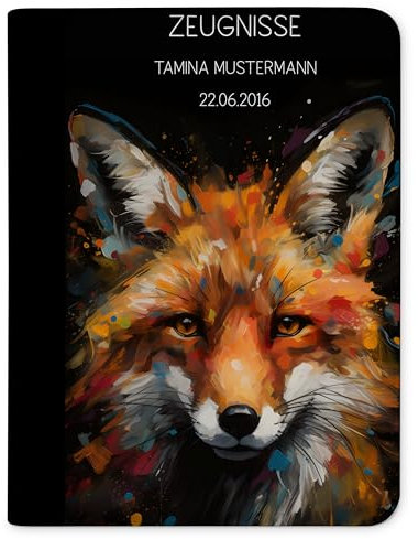 CreaDesign Customize A4 Zeugnismappe für Kinder - 26.7 x 32.7 x 1 cm, erweiterbar auf bis zu 20 Fächer, Sichtbuch ohne Klarsichthüllen, Fuchs dark Design, Dokumentenmappe für Schüler