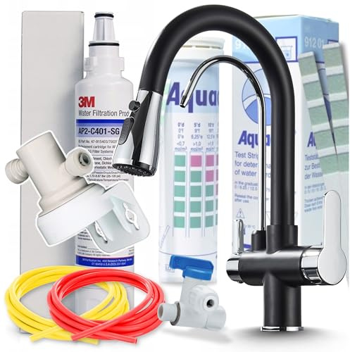 Wasserhahn NORDIC mit abnehmbarem Auslauf Trinkwasser-Spültischarmatur 360° Drehbar | Küchenarmatur aus Messing | Küchenarmatur mit 3M Wasserfilter und 2x Wasser-Teststreifen | Schwarz Chrom