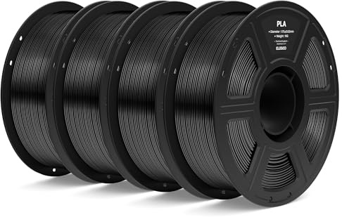 ELEGOO PLA Filament 1,75mm Schwarz 4KG, 3D Drucker Filament PLA | Maßgenauigkeit +/- 0,02mm, 1kg Kunststoffspule (2.2lbs), Sauber Gewickelte, Vakuumverpackung für Meisten FDM 3D Drucker