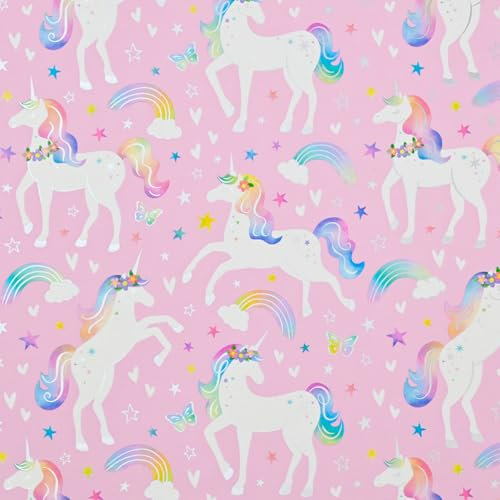 Rouleau de papier cadeau - 70 cm x 2 m - Rouleau de papier cadeau avec arc-en-ciel, papillons et étoiles - Papier d'emballage pour anniversaire d'enfant, fête féérique et fille - Décoration licorne