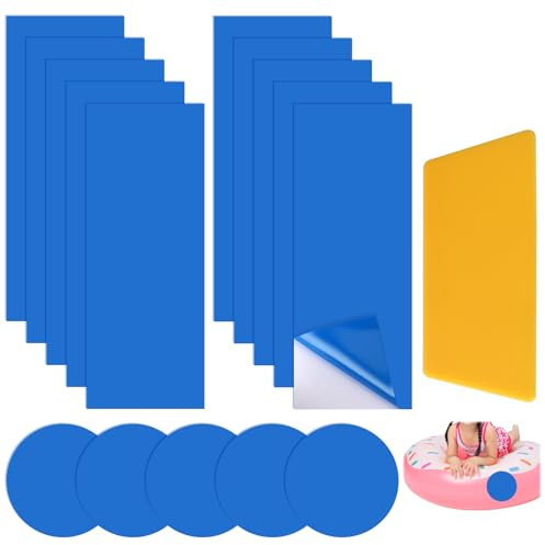 unillea Kit de Réparation Piscine Autocollant, 10 Rustines Rectangulaires + 5 Rondes Bleues, Fiches PVC Étanches avec Spatule, Rustine sous l’Eau pour Liner Piscine, Spa Gonflable, Matelas et Bateau