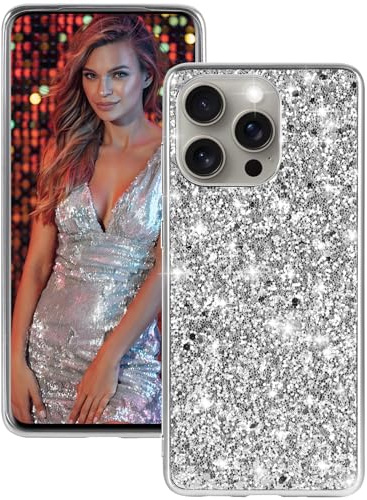 Fiyer Handyhülle für iPhone 13 Pro Hülle Glitzer Bling Sparkle Hülle für iPhone 13 Pro Case Original Ultra Dünne Leichte Ganzkörper Stoßfest Anti-Kratzer Silikon Schutzhülle (Silber)