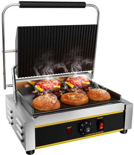 TAIMIKO Commercial Electric Panini Press Grill 2200W Sandwich Maker Contact Grill Electric Hotplate Top Ribbed Griddle Flat Bottom Burgers, Toaster, Sausages