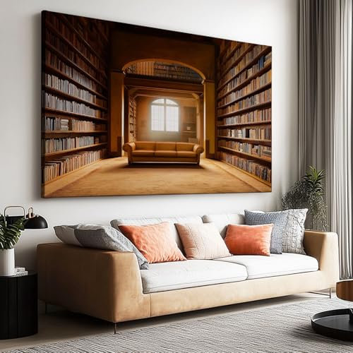 Impression sur Toile Photo Peinture Livres de Bibliothèque Anciens Photographie Artistique, Tableau Decoration Murale Chambre Salon Maison Deco Cuisine Peinture à l'huile 120 x 60 cm (L x l)