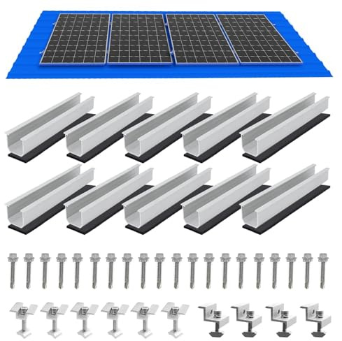 Kit de fixation for panneaux solaires avec mini-rails de 120 mm, pinces centrales et d'extrémité for toitures en bardeaux, ardoises et bois(For 4pcs PV panels)