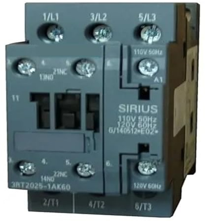 3RT2025-1AK60 Dreipoliger Schütz, 16 A, Nennleistung 5 PS bei 230 V / 10 PS bei 460 V, Drehstrom, 110/120 V AC, Spule und 1 Schließer/1 Öffner