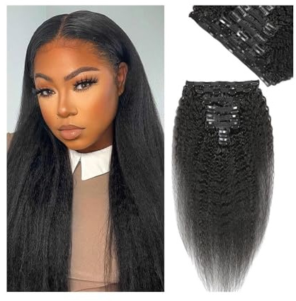 Hair Extensions Kinky Straight Clip In Extensions 100% Brazilian Human Hair Double Weft Long 120g Natural Color Invisible(10inches)