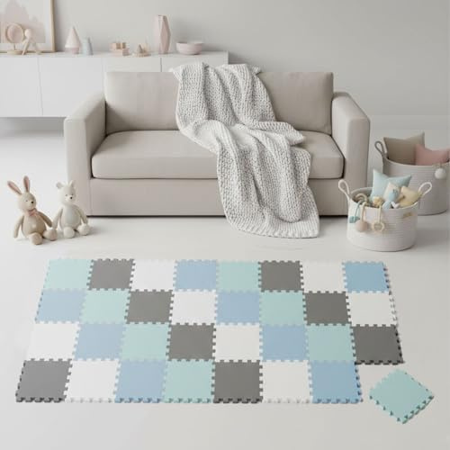 LittleTom Spielmatte Baby Puzzlematte Pastellfarben - 36 Matten je 30x30 cm Krabbelmatte 180x180 cm Bodenmatte Kinder - Puzzle Teppich Kinderzimmer - Bodenschutzmatte Spielteppich EVA Schaumstoffmatte