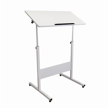 Bodenpult-Podiumsständer, Höhenverstellbarer Stehpult Mit Lenkrollen, Breites, Abgeschrägtes Oberes Regal, 60 Kg Tragfähigkeit for Seminare Und Schulen(White,60x40x130cm)
