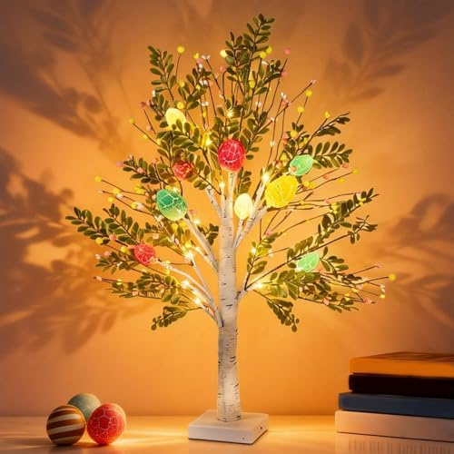 Osterdeko Led Baum, 60 cm Lichterbaum Innen Mit 24 Led, USB/Batteriebetrieben Osterei Verstellbare Beleuchtete Zweige Osterbaum Mit Timer, DIY Baum Deko Für Frühlingsdeko Zuhause Und Geschenke (B)