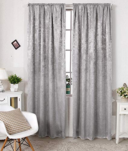 WOLTU 2er Set Gardinen Vorhänge Blickdicht mit Kräuselband, 250g/m² Schwere Verdunklungsvorhänge Thermovorhang Kälteschutz Damast Optik lichtdicht für Wohnzimmer Schlafzimmer, 135x225 cm Silbergrau